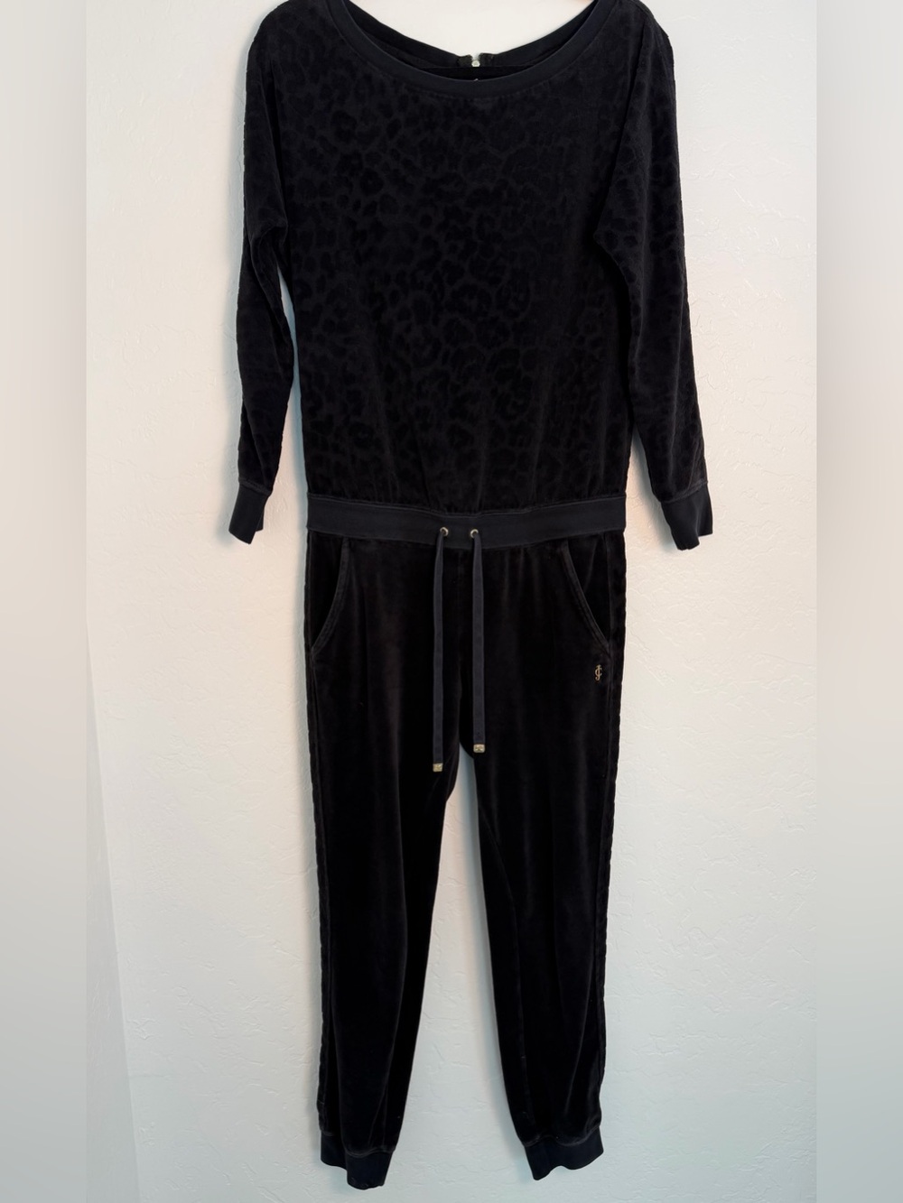Juicy Couture Vintage Women's Small Jumpsuit Black Velour Long-Sleeve Drawstring
